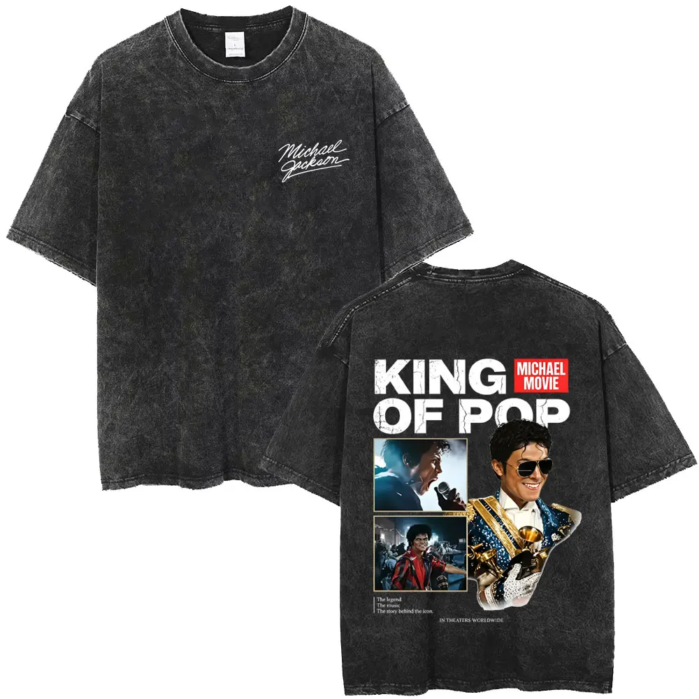 

Washed Vintage Michael Jackson King of Pop T-shirt Thriller Merch T Shirt Fans Gift Men Women Clothing Retro Gothic Rock Tshirt