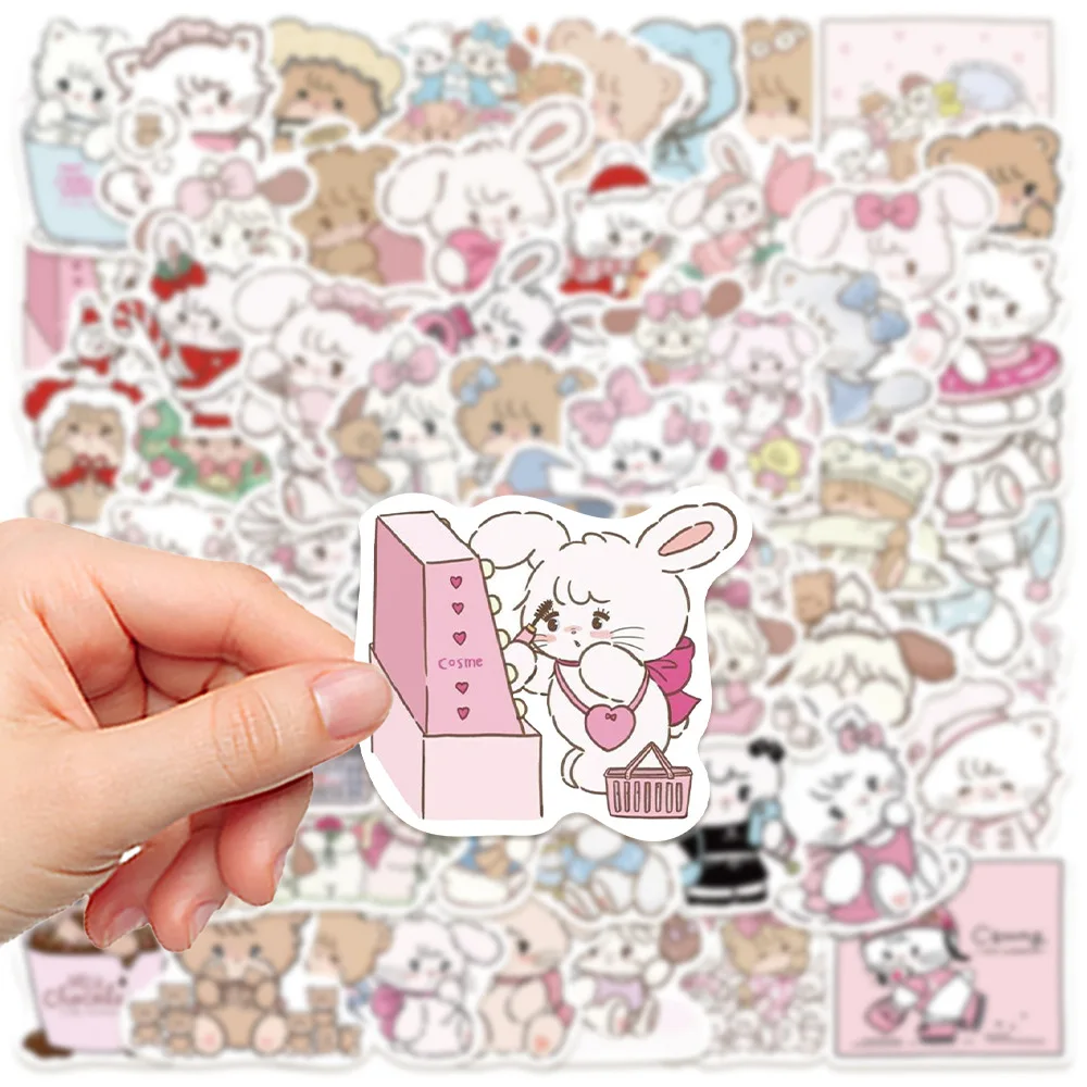 60Pcs Mikko Kawaii Kitty Bear Cartoon Stickers Aesthetic Scrapbooking Laptop Luggage Waterproof Cute Stickers for Kids Girls