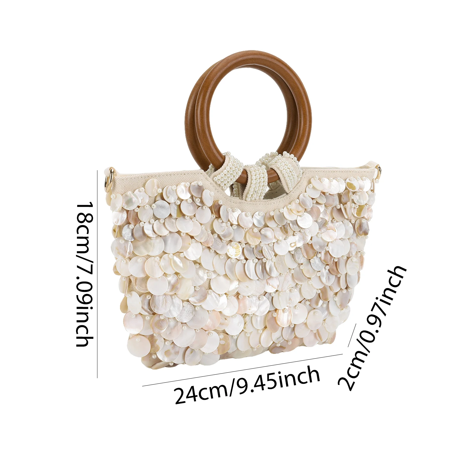 Bolso de mano con cuentas de concha, bolso de noche con mango de madera, bolso de noche hecho a mano, diseñador de lujo para mujer, vacaciones de verano