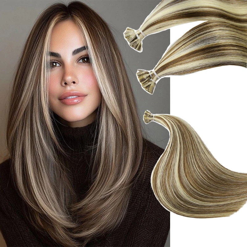 Flat Tip Hair Extensions Natural Human Fusion Hair Extensions 50pcs Keratin Capsule 12‑26