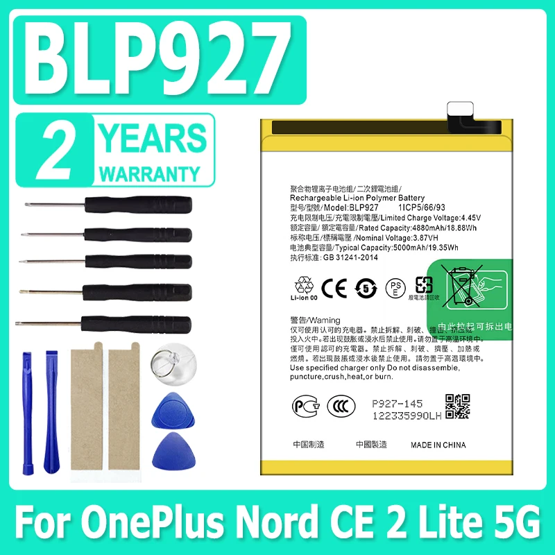 

New BLP927 Replacement Battery 4880mAh Battery For OnePlus Nord CE 2 Lite 5G Phone Bateria +Free Tools