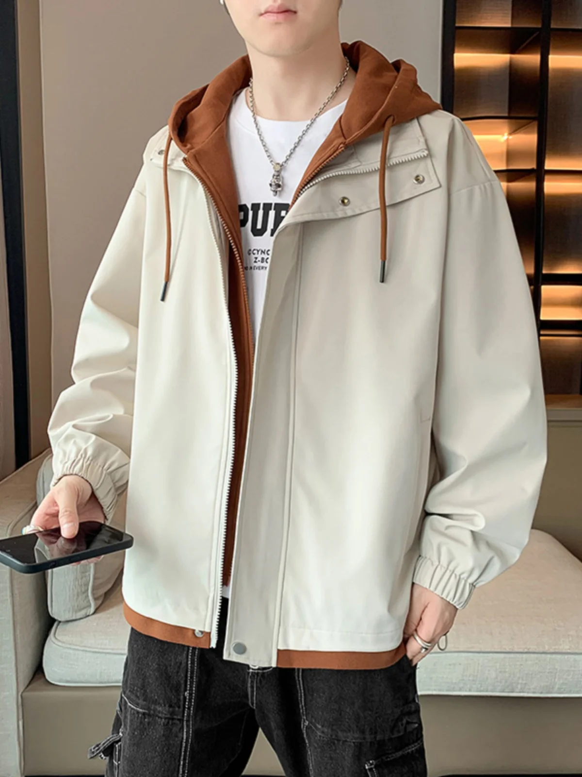 

Стильная повседневная куртка с капюшоном для старшеклассников, мужская осенняя модная ветровка большого размера, молодежная энергичная модель