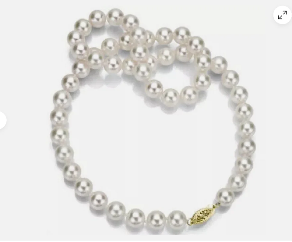 

Perfect 7-8mm white Japanese pearl necklace Akoya 14k gold buckle 18 inches