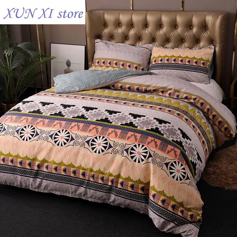 

Bohemia Style Printed Bedding Set King Size Boho Vintage Boho Twill Duvet Cover and Pillowcases Soft Comfor Comforters Covers