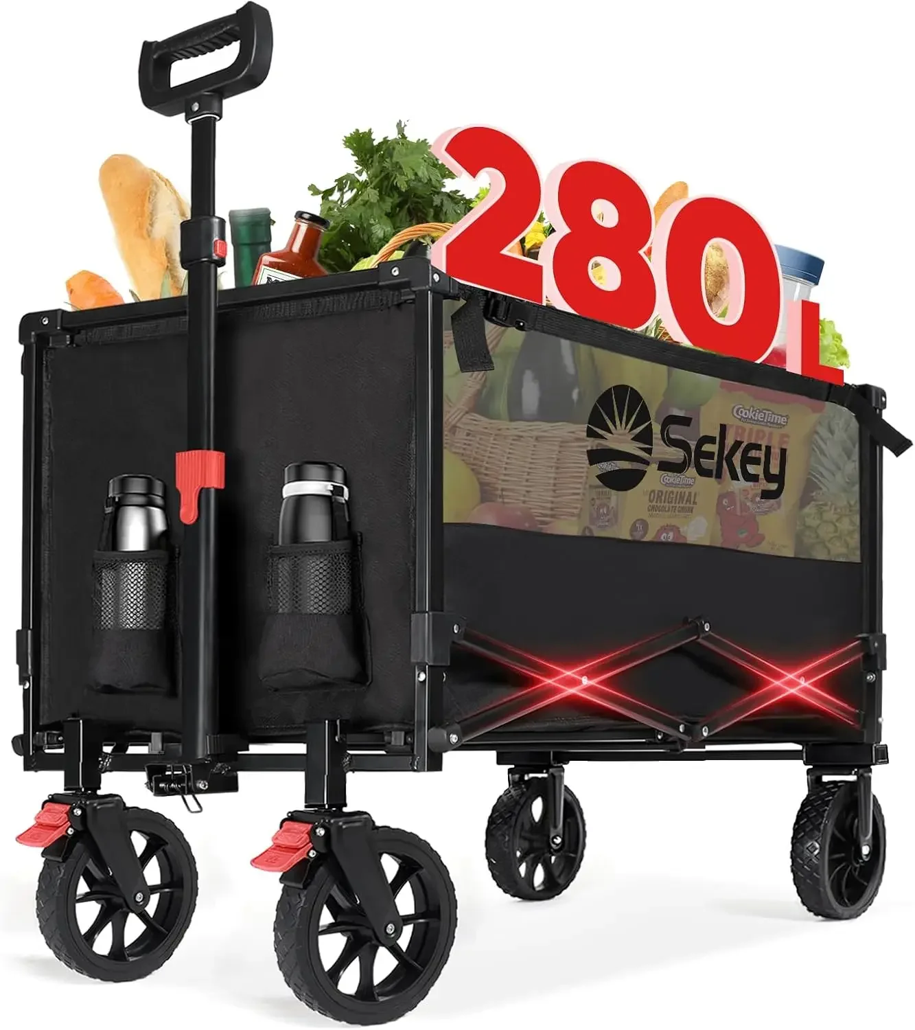 Collapsible Foldable Wagon with 330lbs Weight Capacity, Heavy Duty Folding Utility Garden Cart with Big All-Terrain Beach Wheels