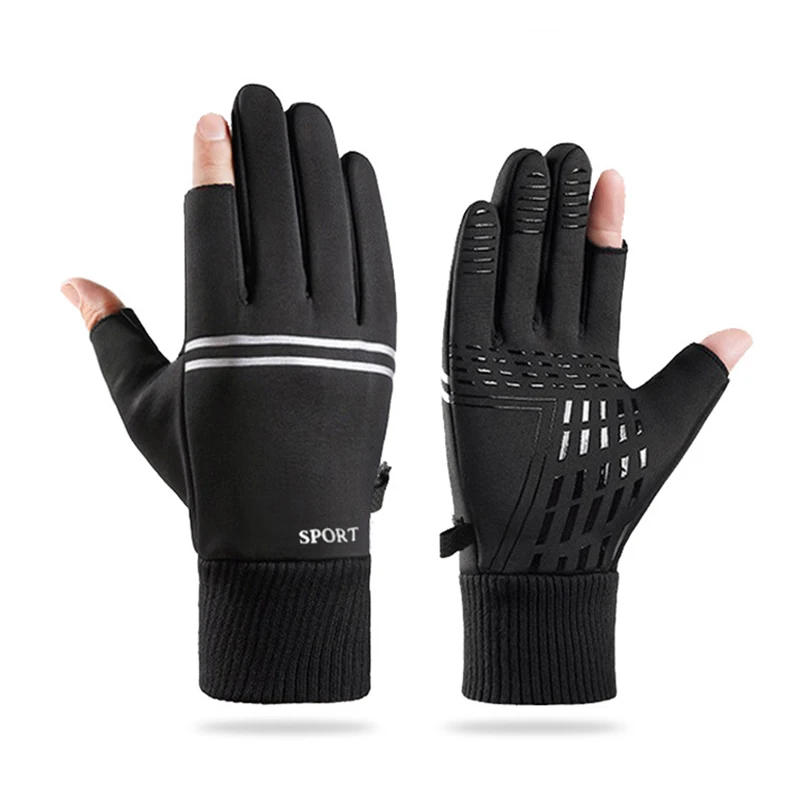 Waterproof Warm Gloves Men Motorcycle Winter Fleece Touch Screen Gloves Camping Reflective Strip Non-slip Sports Cycling Gloves