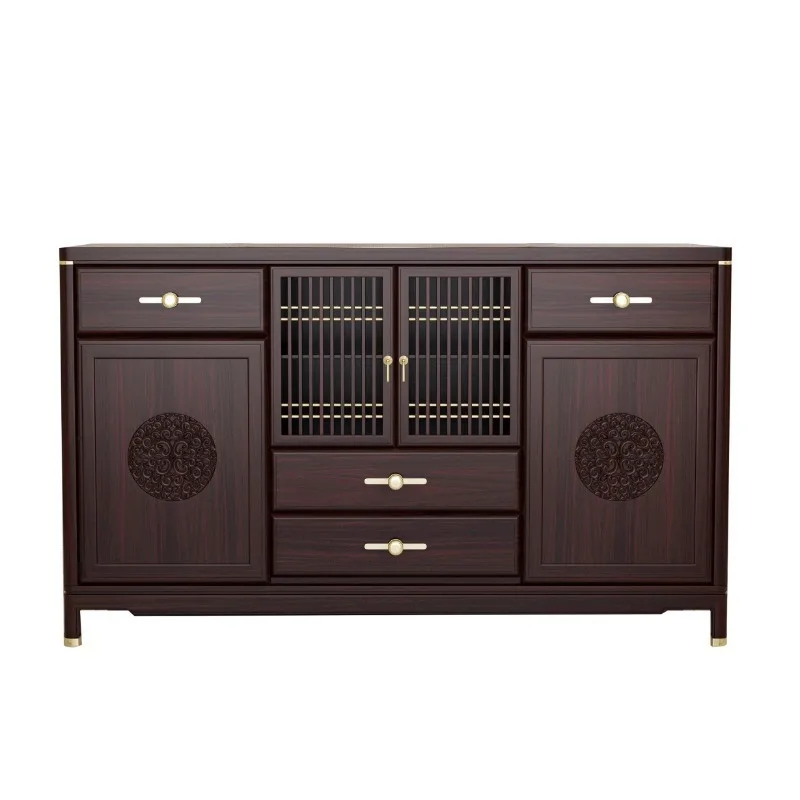 Side cabinet, solid wood living room locker, household retro wall tea cabinet, ebony modern entrance cabinet