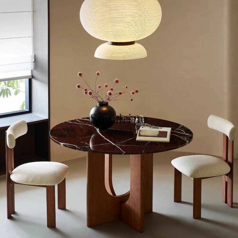 

Natural marble antique dining table Solid wood household simple dining table