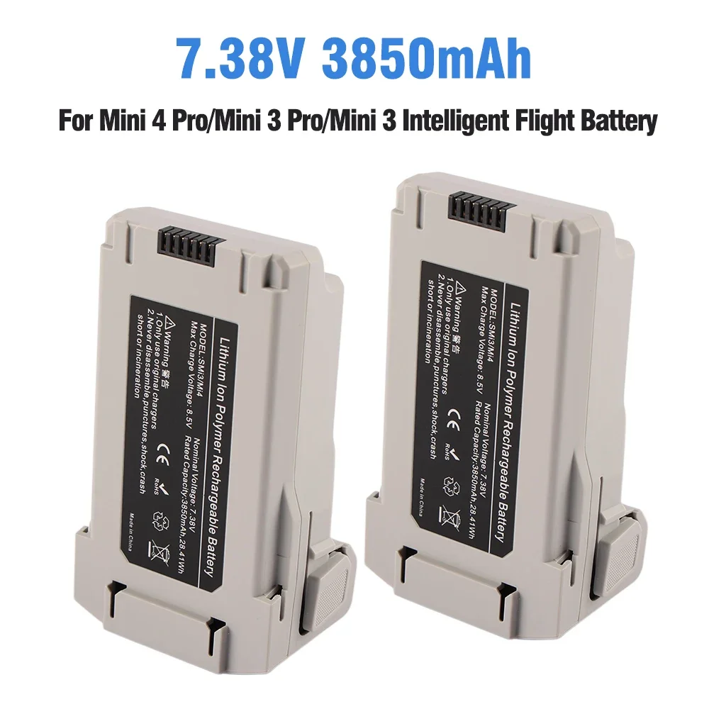 

Аккумулятор для дрона ETESBAY 2PCS SMi3 для DJI Mini 3/Mini 4 Pro/Mini 3 Pro, интеллектуальный, 7.38В, 3850мАч
