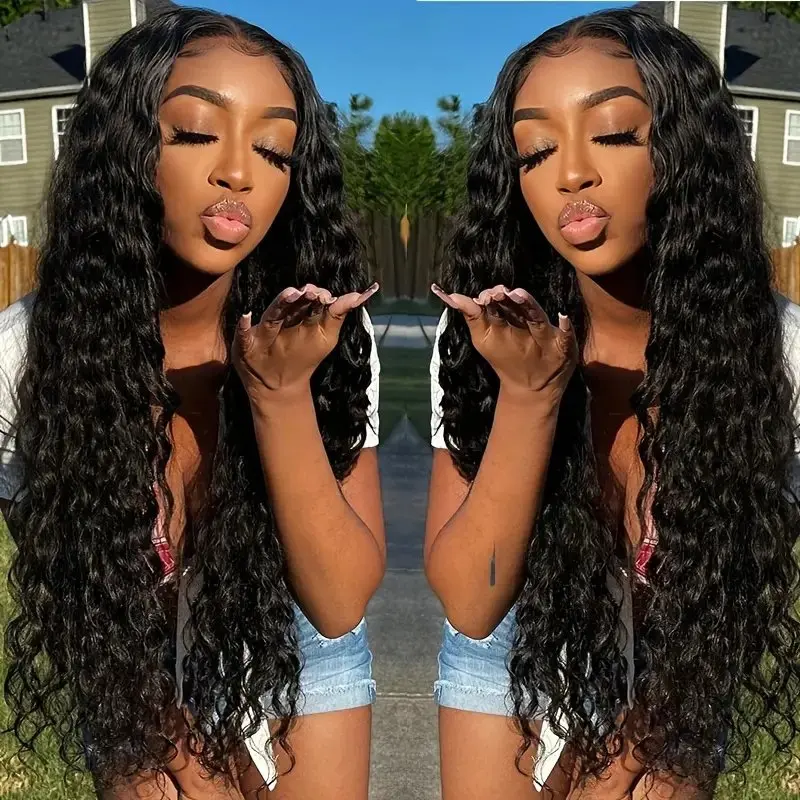 Rosabeauty Deep Wave HD 13X6 Transparent Water Wave Lace Frontal Wigs For Women 30 40 Inch  Front Human Hair Wigs 150%  Density