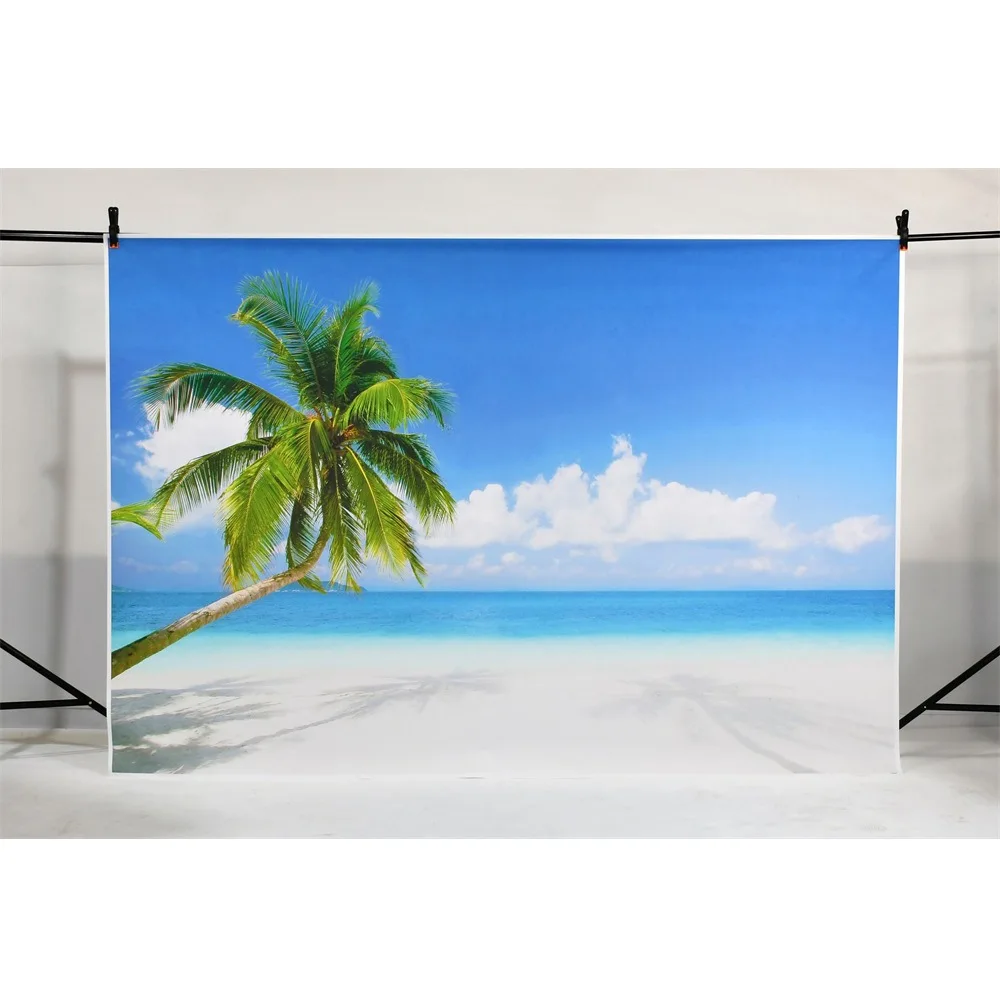 MOON.QG Ocean Beach Backdrops for Photo Shoot Summer Tropical Palm Tree Ship Sand Wave Photography Background Home Decorations