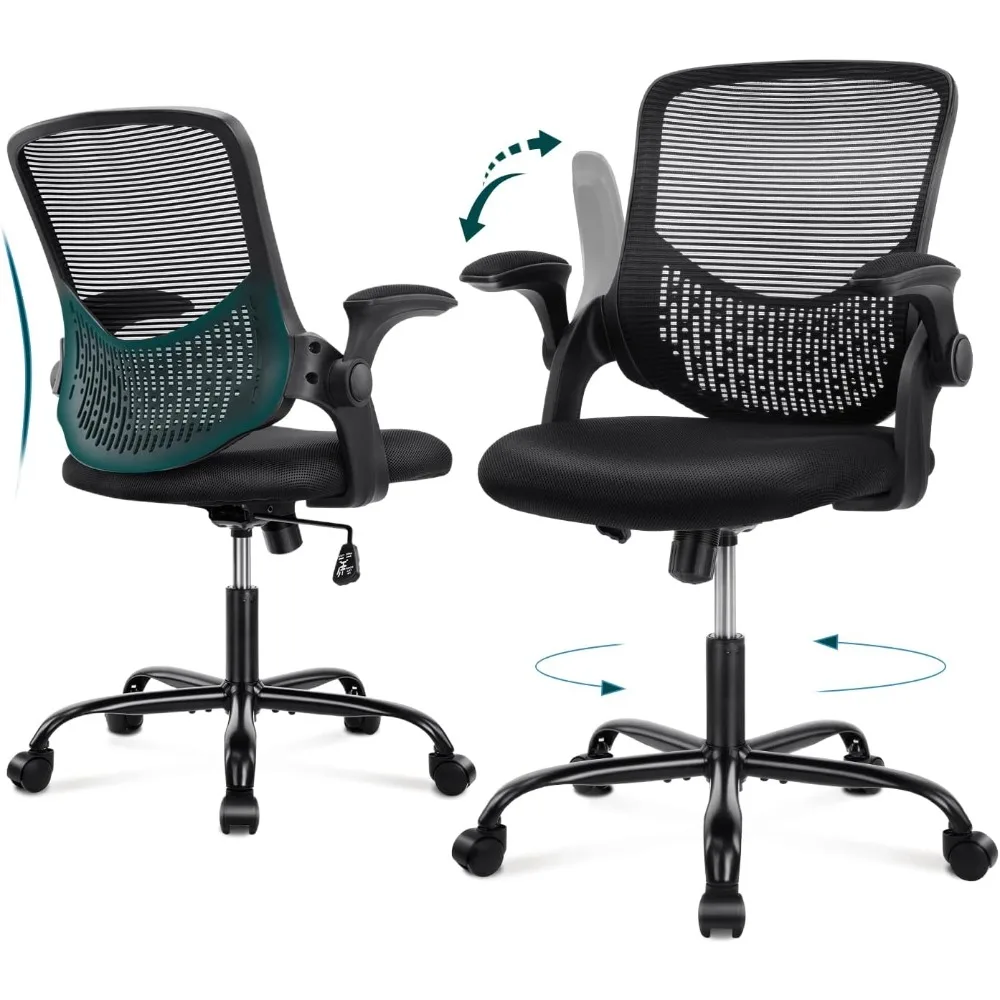 

Office Chair, Ergonomic Computer Chair Mesh Home Office Desk Chairs with Flip-up Armrests, Rolling Swivel Chair with Lumbar Supp