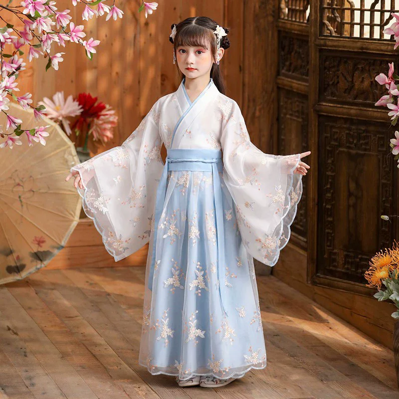 

Летняя детская одежда Hanfu для девочек, детский костюм феи Тан, платье принцессы, халат Fille, наряд, детские платья, праздничные платья для девочек