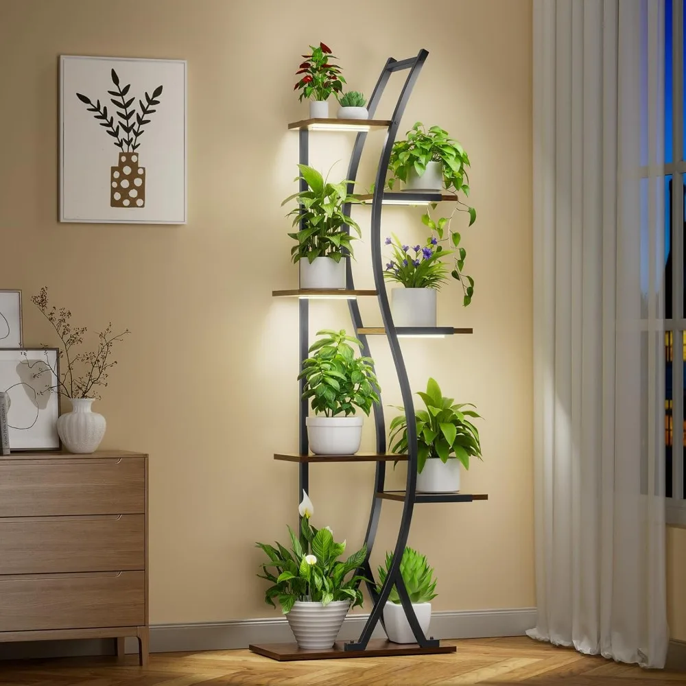 

Plant Stand Indoor with Grow Lights for Indoor Plants Multiple, Large S-Shape Flower, 7 Tiered Tall Metal Plant Shelf