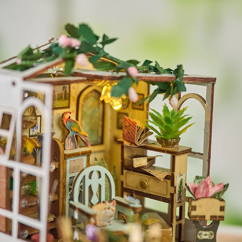 3D Wooden Puzzles Wooden DIY house Corner Christmas Wooden Model Kits with LED DIY Coffee Shop Garden Craft Gifts for Kids Adult