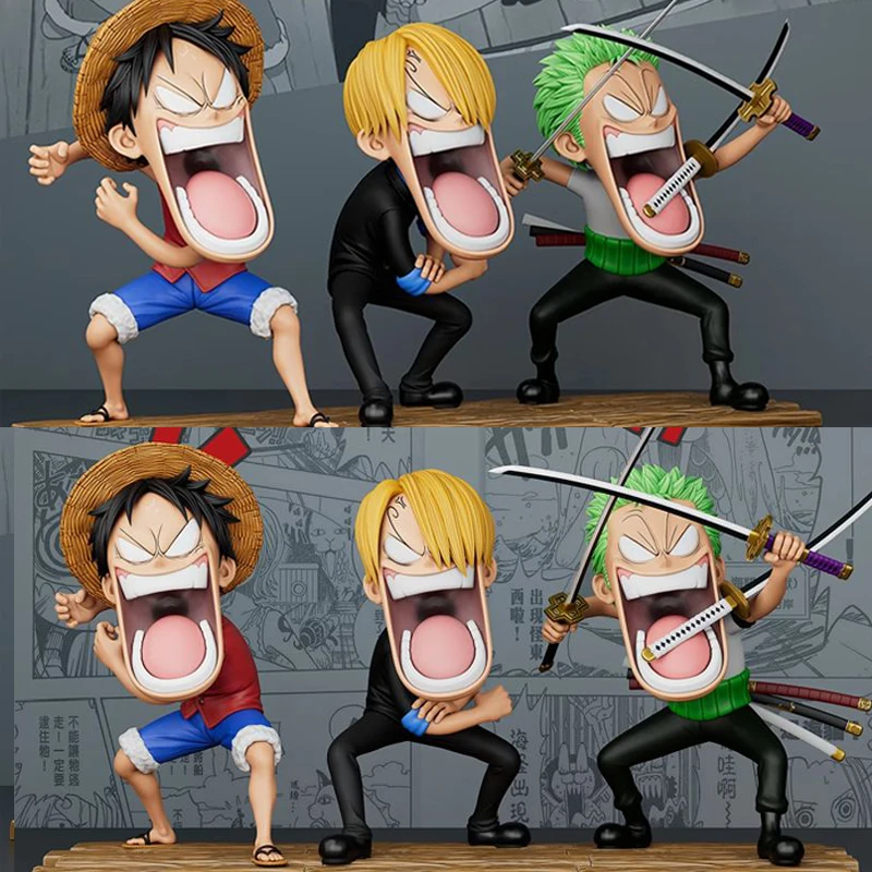 Figuras de acción de One Piece, juguetes de modelo de Anime de PVC, Luffy, 3 capitanes, Sanji Monkey D Luffy, Roronoa Zoro, el Trio Hungry, 15cm