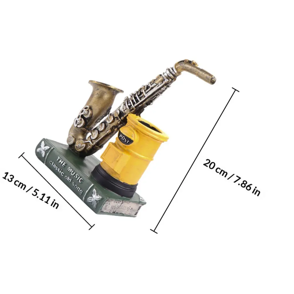 1Pcs Resin Saxophone Pen Holder Vintage Style Desktop Decoration Creative Stationery Container for Office Home Hotel