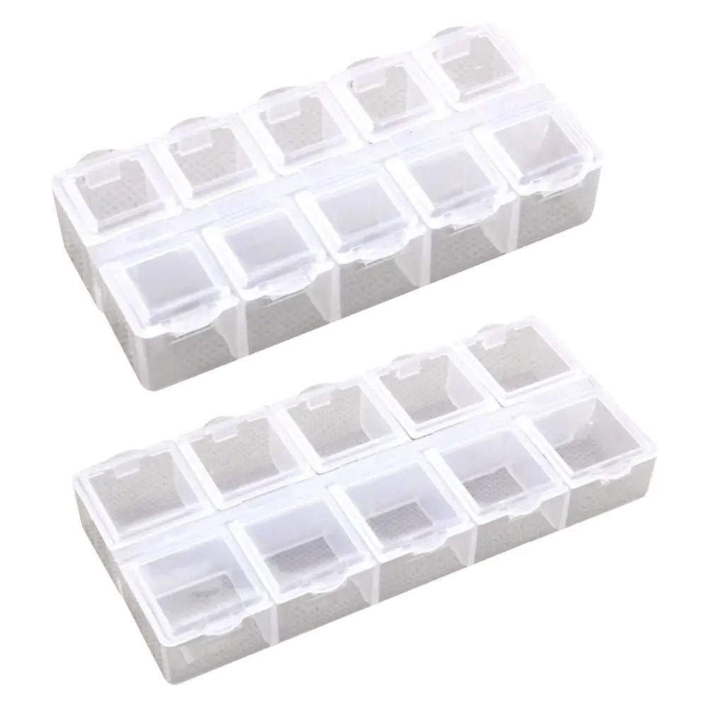 กล่องเก็บยาแบบถอดได้10ช่องกล่องจัดเก็บเครื่องประดับแบบสองแถวกล่องใส่สร้อยคอต่างหูใสแบบพกพา