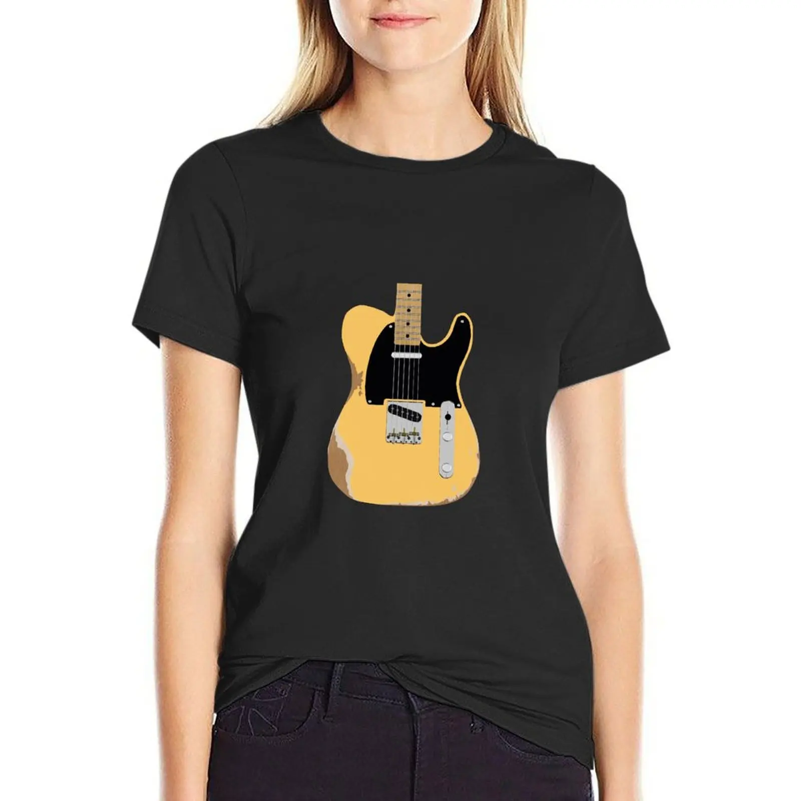 Electric Tele Style Guitar - Digital Artwork T-Shirt oversized hippie clothes Women's clothing