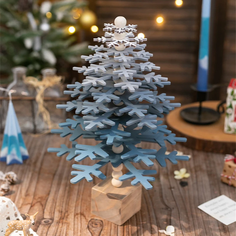 

Creative Gift Christmas Decoration Wooden Snowflake Christmas Tree Desktop Ornaments Quiet Blue Home Scene Decoration DIY Crafts