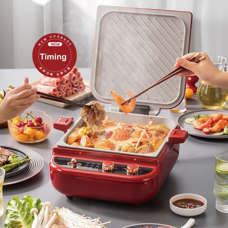 Multi-function Electric Pancake Pan Double-sided Heating Pancake Pan 4L Hot Pot Removable Titanium Porcelain Non-stick Skillet