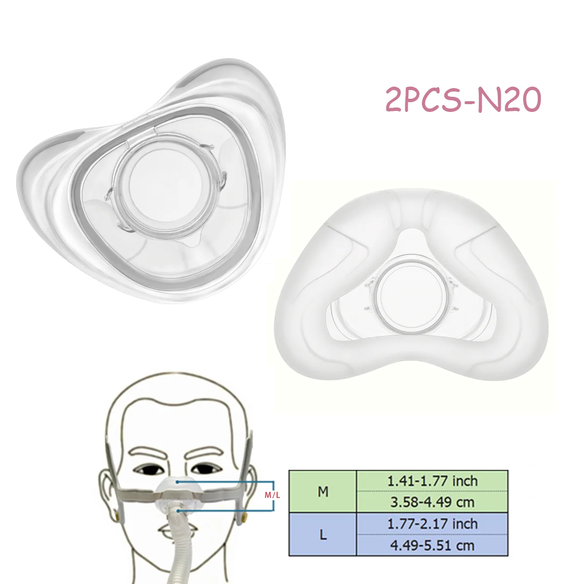 Almofada de Substituição para Máscara Nasal, Air-Fit, N20, Silicone,CPAP, Macio e Confortável, 1Pc, 2 Pcs