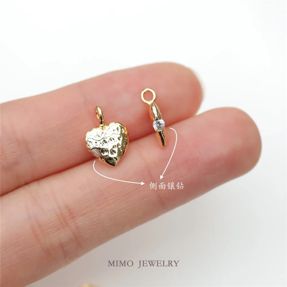 Copper-plated Gold Slightly Zircon Concave-convex Meteorite Surface Small Love Pendant DIY Bracelet Handmade Charm Accessories