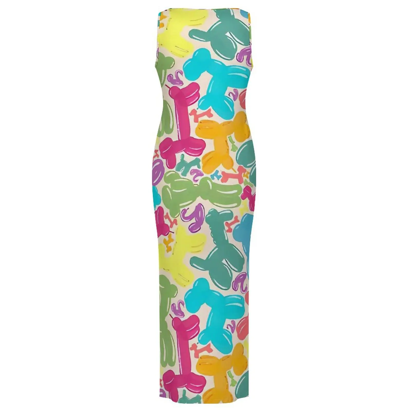 Vestido bodycon feminino bonito balão cães maxi vestidos verão animais impressão sem mangas estilo rua vestido gráfico 2xl 3xl 4xl