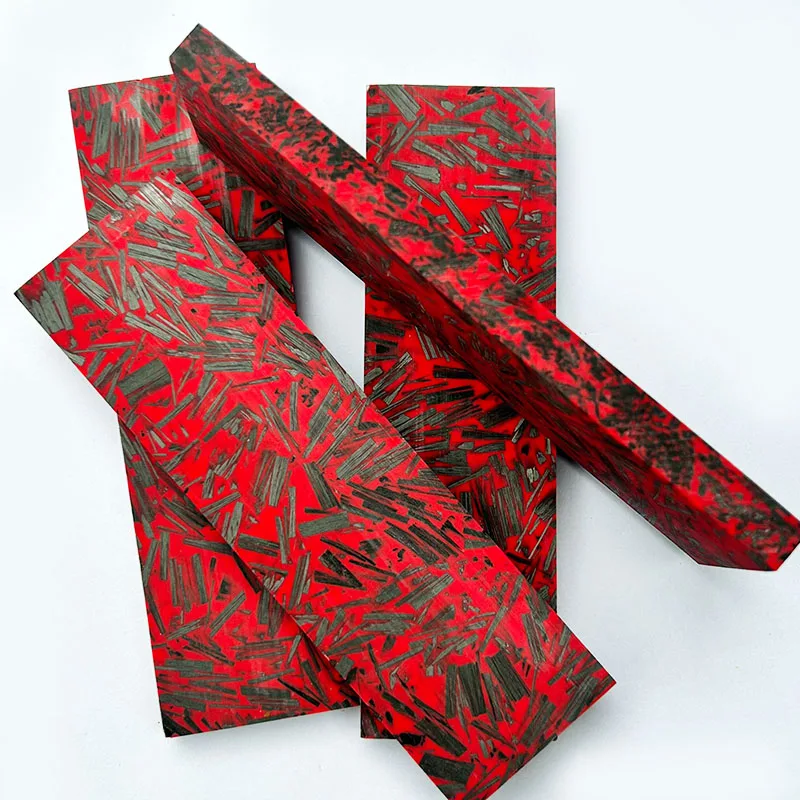 1piece Red CF Carbon Fiber Black Marble with Resin for DIY Knife Handle Material Red Resin Powder Compression Patch Plate