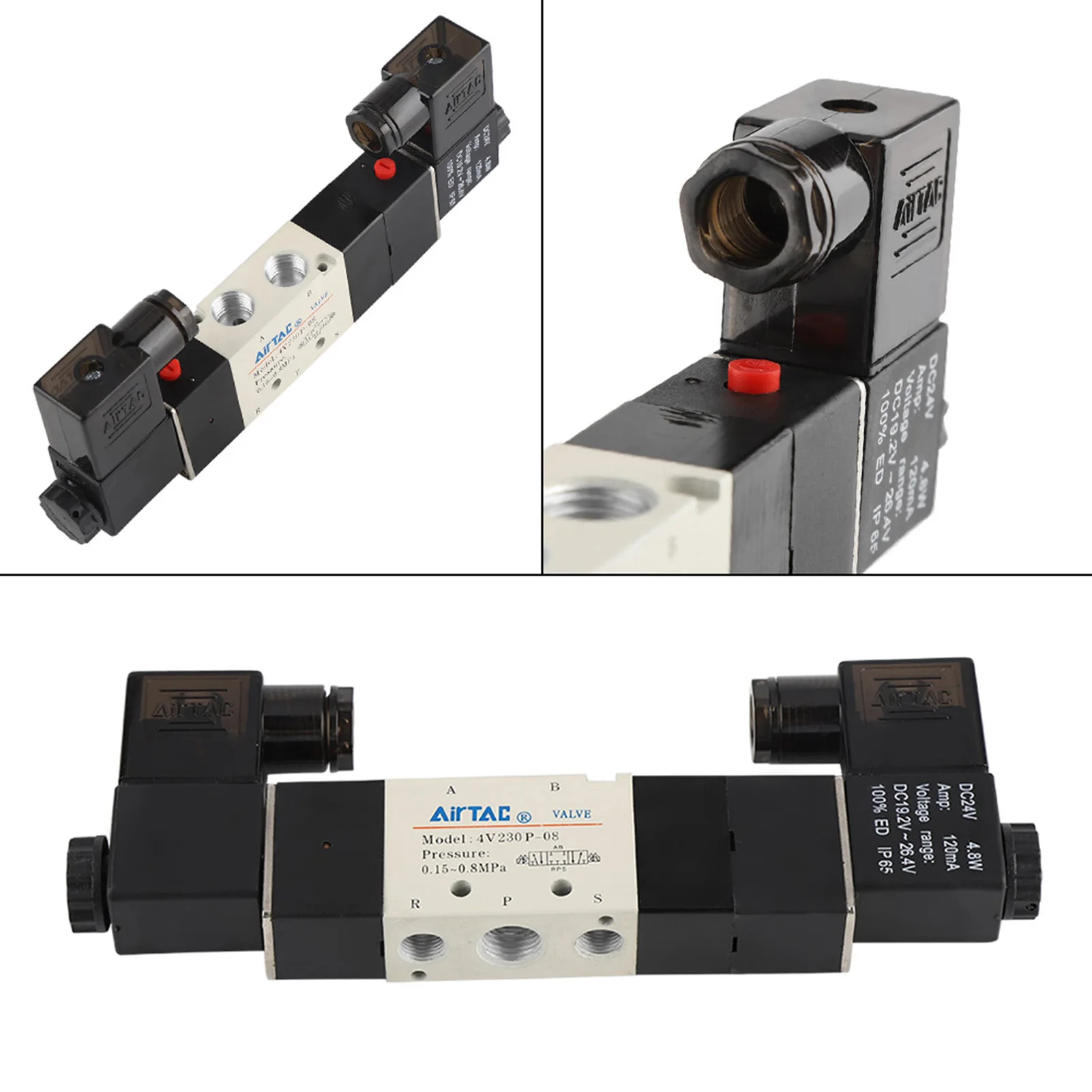صمام الملف اللولبي للهواء 24 فولت 1/4 مغلق عادة 3 موضع 5 طرق صمام الملف اللولبي الهوائي 0.15-0.8MPa 4V230-08P صمام الملف اللولبي