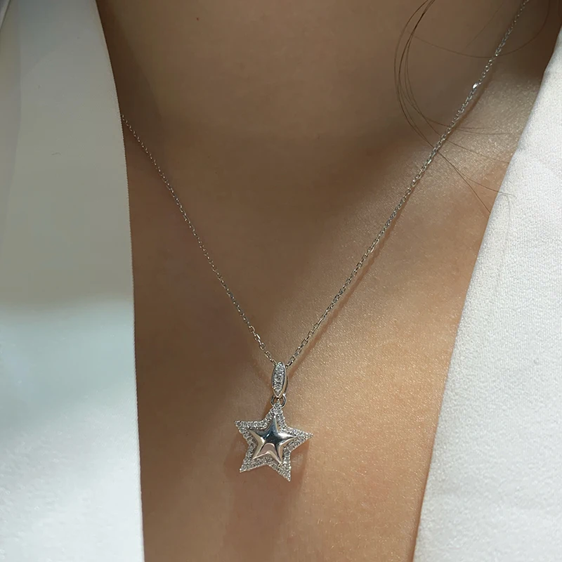 Aazuo  Fine Jewerly Orignal design Real 18K White Gold Real Diamonds 0.20ct Star Necklace Gifted for Women Wedding Party Au750