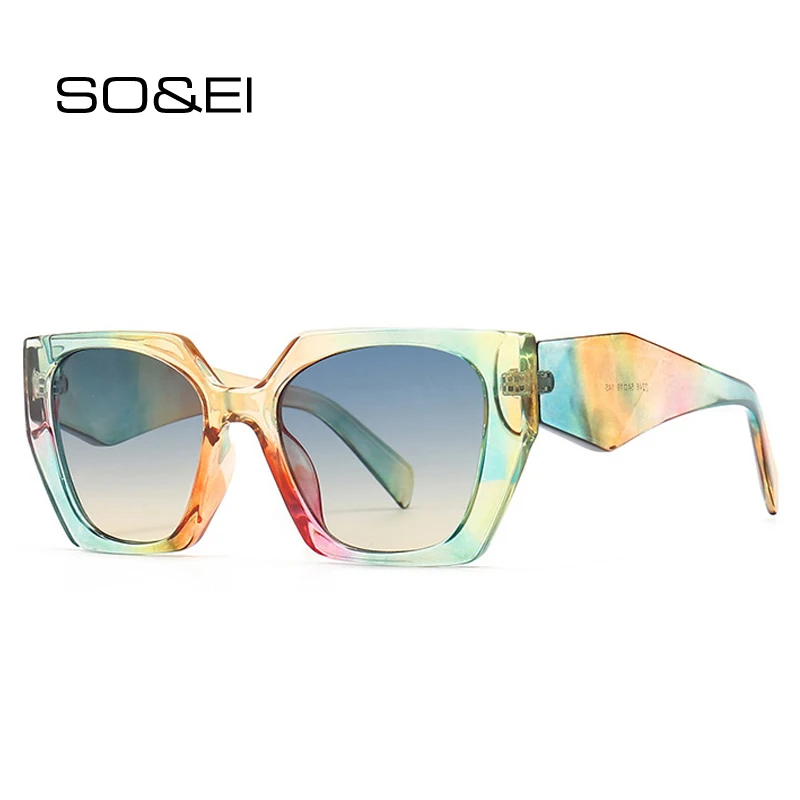 

SO&EI Fashion Polygon Cat Eye Women Luxury Sunglasses Retro Brand Designer Clear Gradient Shades UV400 Men Colorful Sun Glasses