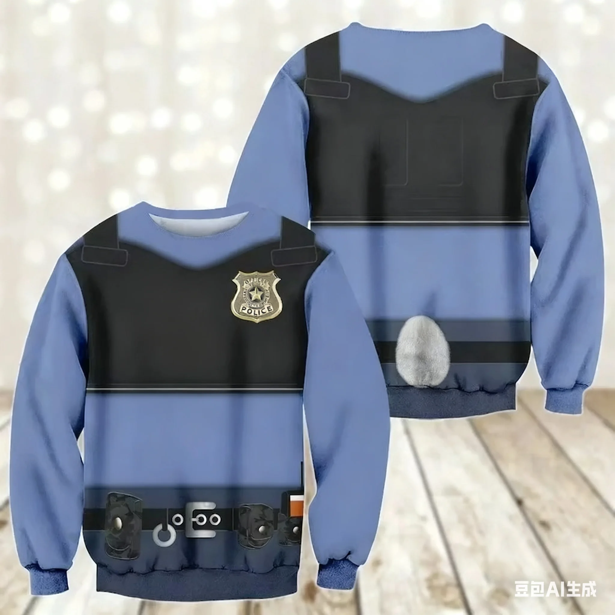 زي الشرطة Zootopia للعب الأدوار للرجال والنساء برقبة دائرية ملابس رياضية مريحة وعصرية للخريف والشتاء