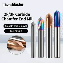 Chowmaster HRC65 3-Flute Tungsten Steel Carbide 60/90/120 Degrees Chamfer Milling Cutter CNC Router Bit Engraving Endmill Tools