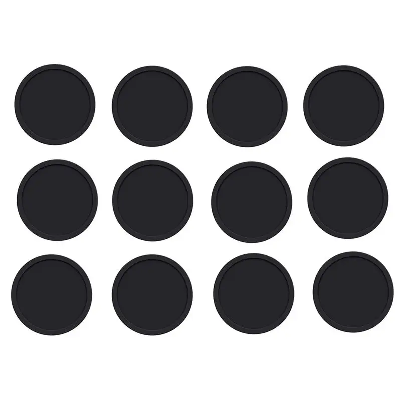 ABNH Pack Of 12 Coasters Glasses, Silicone Coasters, Drink Coasters, Round Glass Coasters Black for Drinks, Bar, Cups