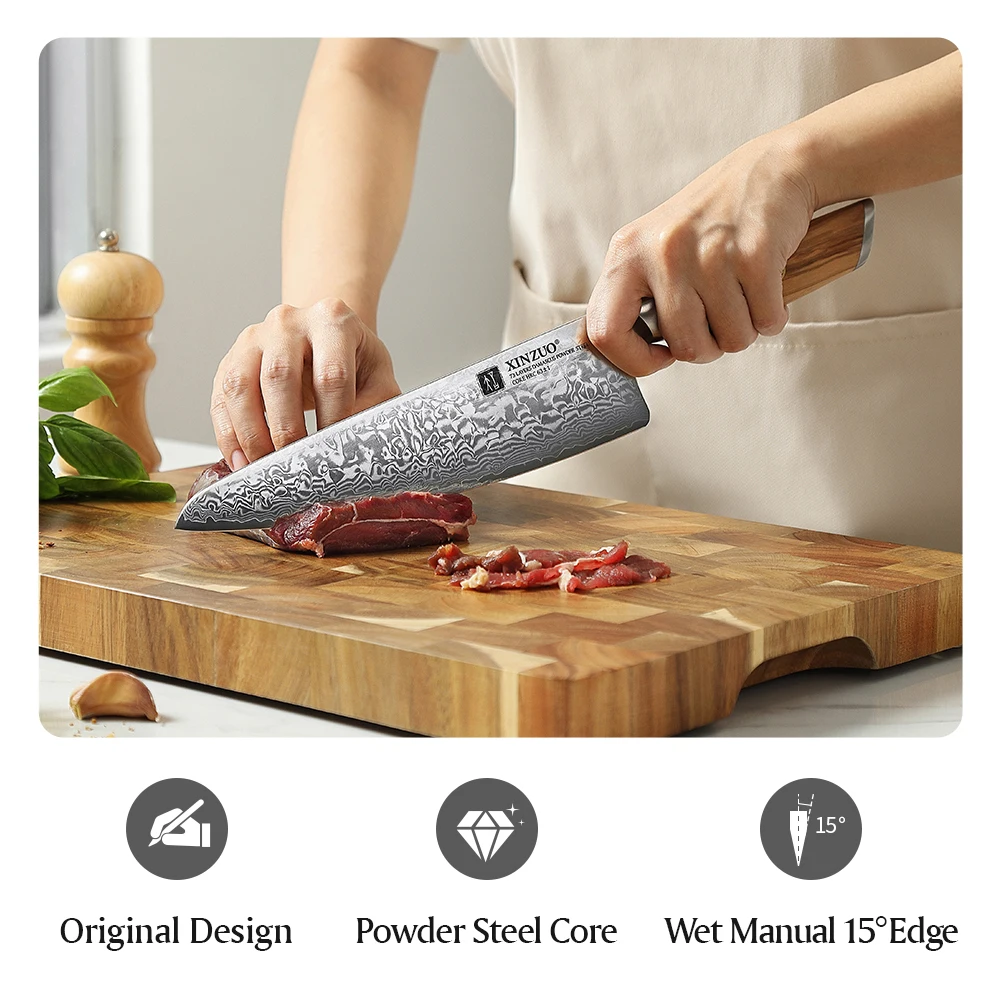 XINZUO 73 Layers Damascus Steel 1pc Or 3pcs Knife Set Kitchen Knives Chef Utility Knife High Carbon Power Steel Olive Handle