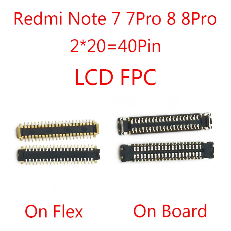 2pcs 40Pin LCD Display FPC Connector on Motherboard for Xiaomi Redmi Note 7 8 Note 7 Note 8 Pro Battery USB Charging Dock Port