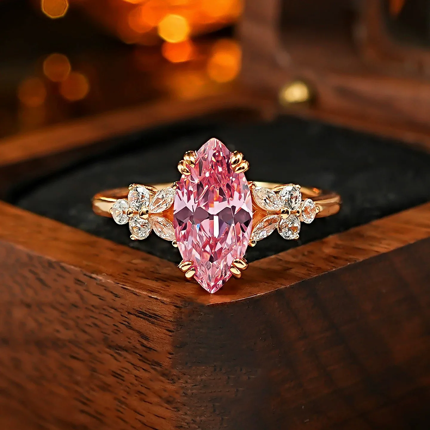Light luxury girl pink ice flower ring, women's high carbon diamond can be used as a wedding ring ring