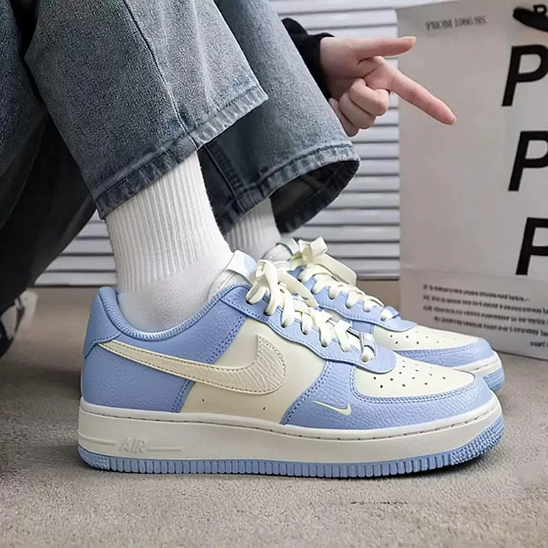 New Nike Women's Shoes: AF1 Air Force One Blue and White Low-top Casual Sports Sneakers, Model Number IV3222-40
