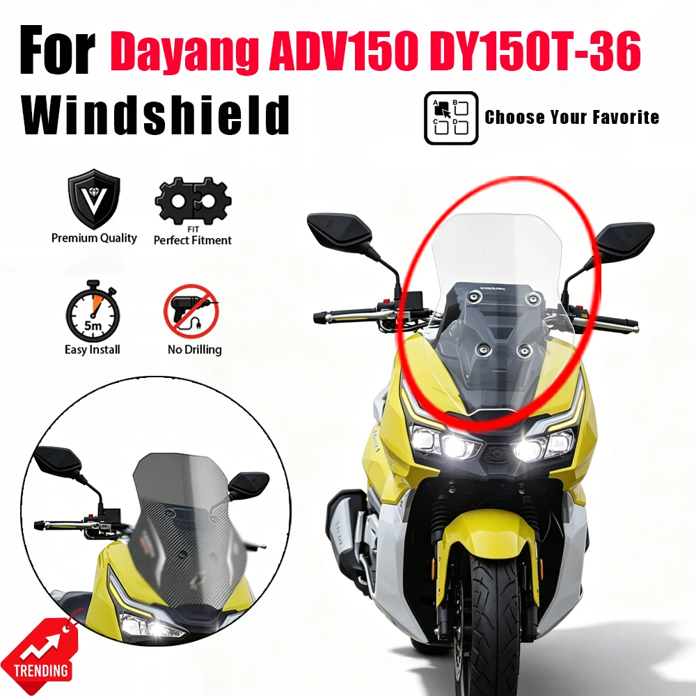 FOR Dayang ADV150 DY150T-36 modified with raised windshield, front windshield, and chest protector