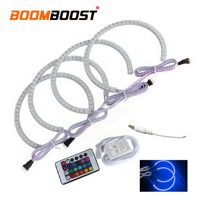 1Set Multi‑Color 5050 LED Angel Eyes Kit With Remote Control 12V Alloy Headlight Halo Rings for BMW E36 E38 E39 E46