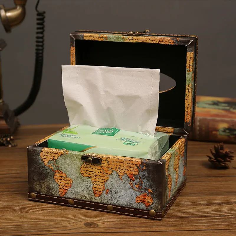 Hot-selling Household Retro Wooden Tissue Box Living Room Car Pumping Paper Box Restaurant Meal Store Napkin