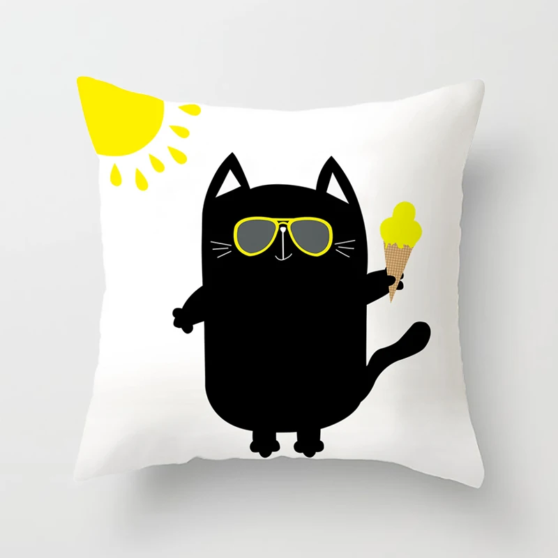 Funny Cute Black Lover Cat Pillowcase Cushion Cover 45*45 Polyester Pillow  Sofa Car Home Decor Room Decoration