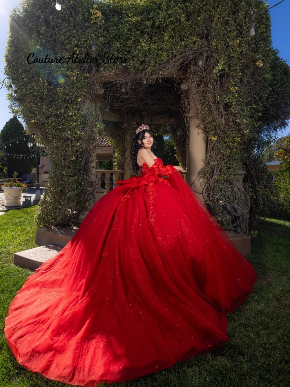 

Red Lace Appliques Quinceanera Dresses With Bow Puffy Ball Gown Birthday Lace Up Sweet 15 16 Dress vestido de Customized