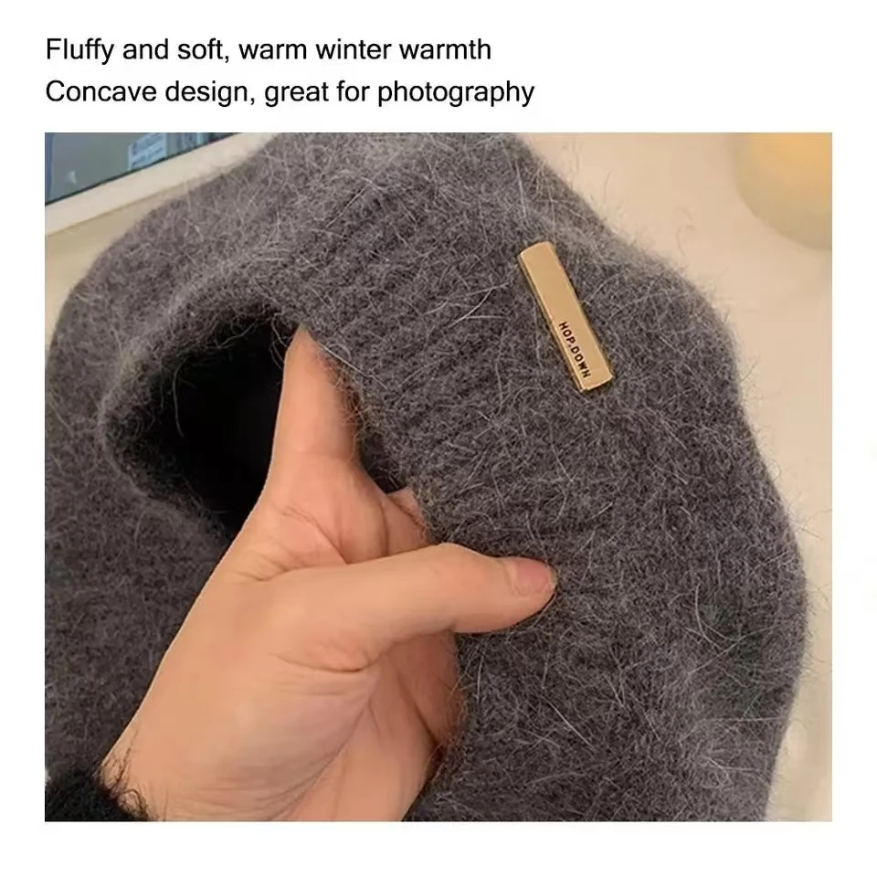 Boina de pele de coelho real simples versão coreana versátil para outono e inverno fora da rua bud chapéu de artista de malha