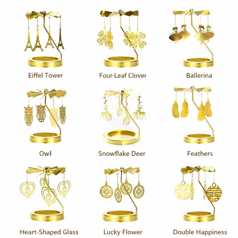 

Elegant Gold Carousel Candle Holder Spinning Horse Lantern Metal Windmill Creative Decoration Unique Gift And Party Favor New