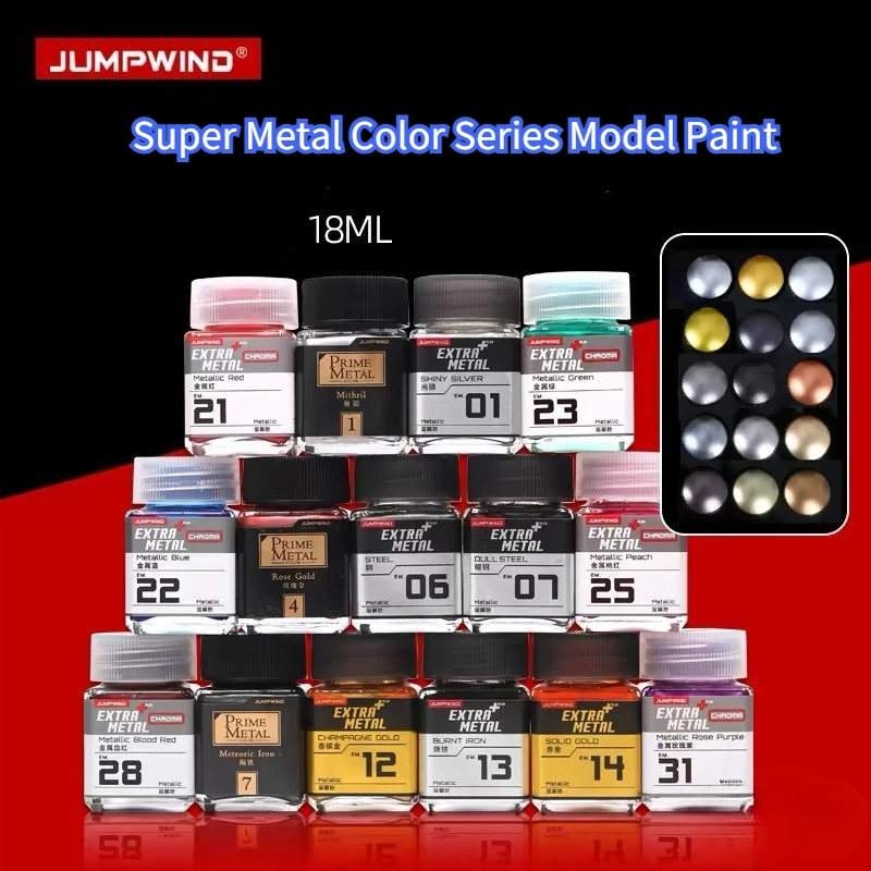 Image of 18ml JUMPWIND Metall-Serie Modellfarbe Hochglanz Metallic-Pigment DIY Handwerk Charaktermodell Kunst Malerei Zubehör