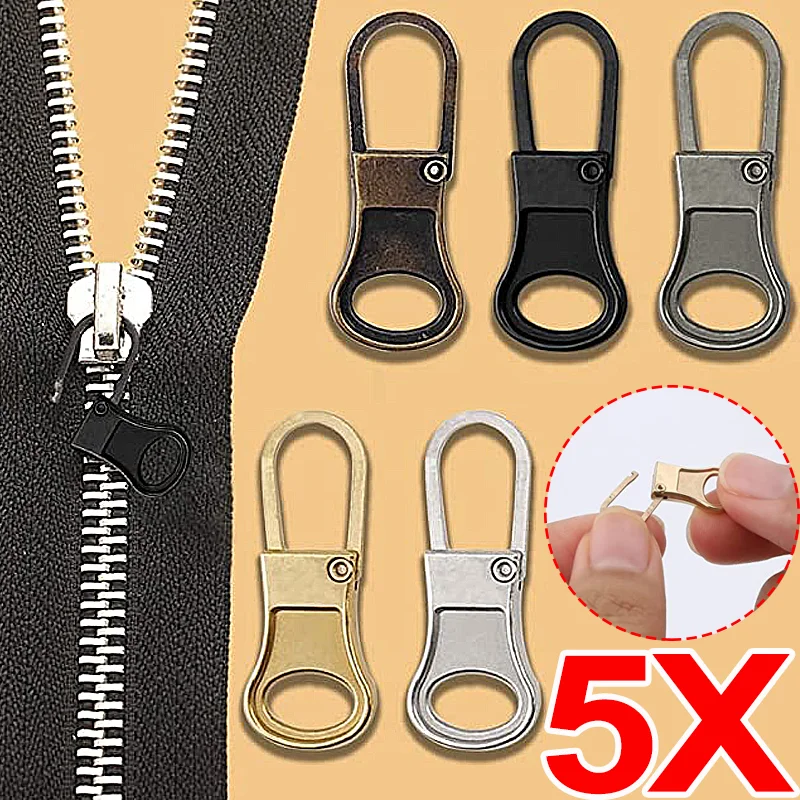 1/5PCS Detachable Zipper Pull Replacement Zipper Puller Lever Locks for Down Jacket Dress Luggage Metal Zipper Heads Repair Kit