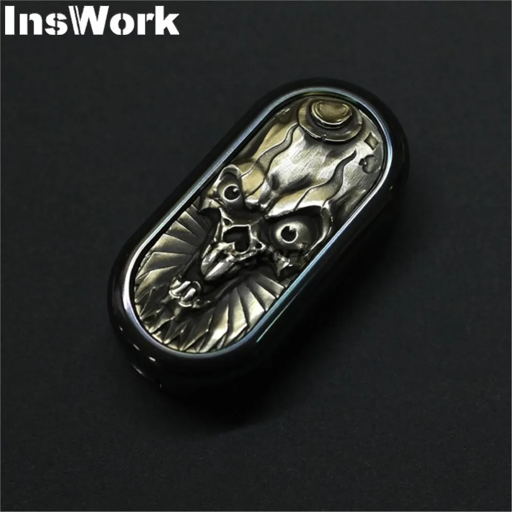 TKEDC 4th Mini Skull Fidget Push Slider Zirconium Cupronickel Push Card Stress Relief Metal Toys Decompression Office Gift Toys