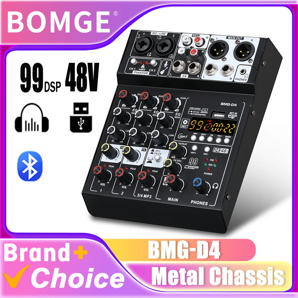 bomge-d4-audio-mixer-4-channel-mini-mixer-with-99-dspusb-audio-interface-bluetooth-for-karaoke-podcast-live-streaming